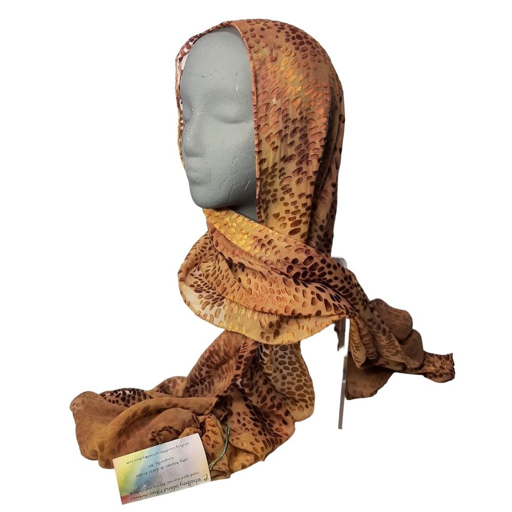 Hand Dyed Scarf Silk Rayon NEW Artisan Golden Brown Yellow Headscarf Wedding Eas
